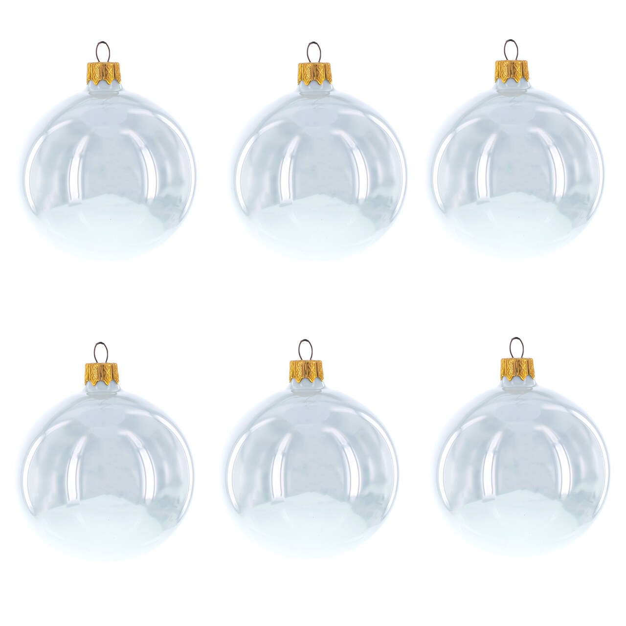 Set of 6 White Glossy Glass Ball Christmas Ornaments 3.25 Inches